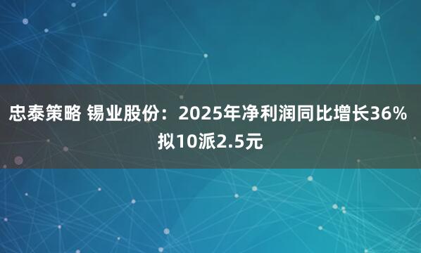 忠泰策略 锡业股份：2025年净利润同比增长36% 拟10派2.5元